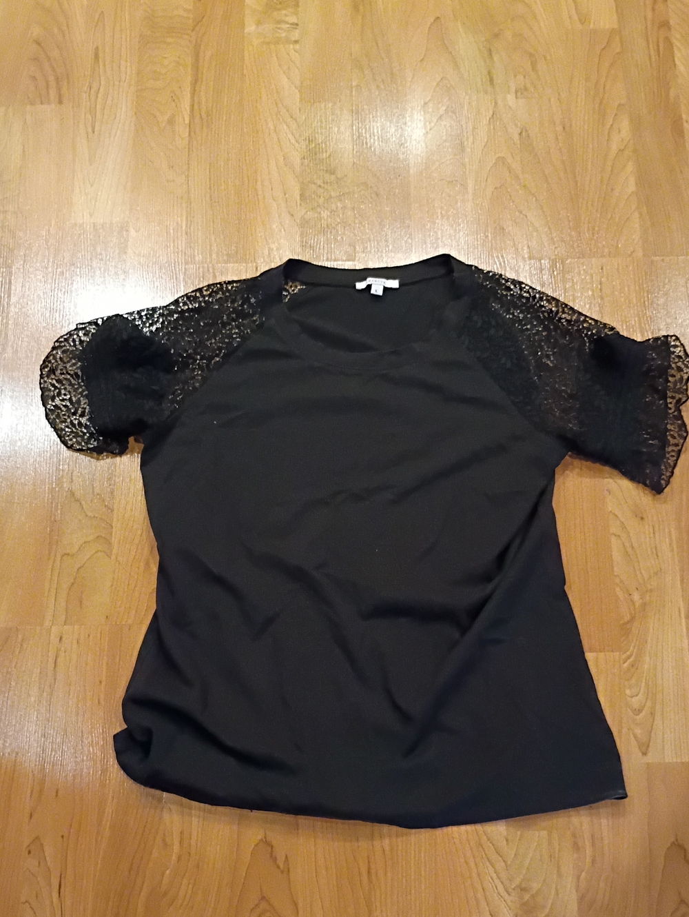 Women's Black Top with Lace Short Sleeves